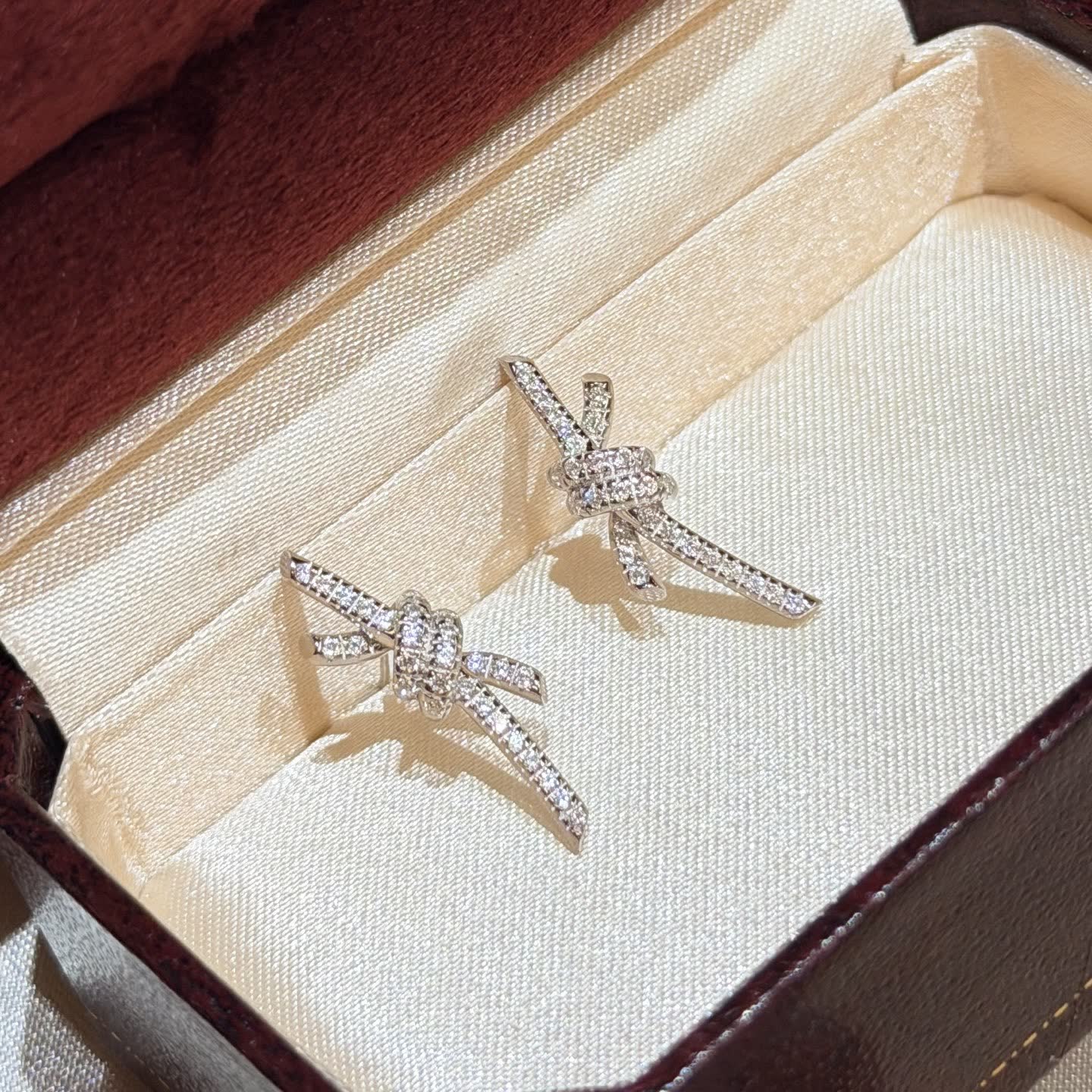 Tiffany & Co Elegant Silver Rhinestone Bow Earrings